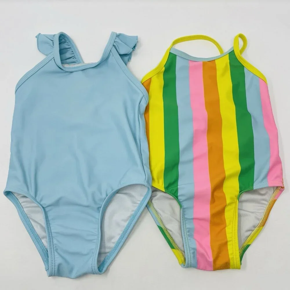 Old Navy Baby Girls 18-24 Months Striped/Solid One Piece Swimsuit 2-Pack 1064‎